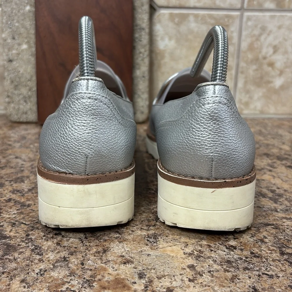 Call It Spring Vegan Silver Wedge Slip On Loafers Size 10 - Picture 4 of 12